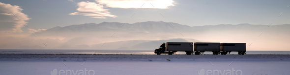 Semi Truck Travels Highway Over Salt Flats Frieght Transport (Misc) Photo Download