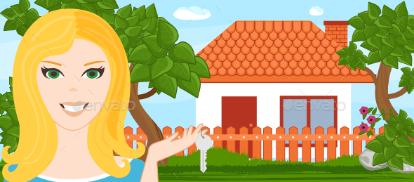GraphicRiver Young Woman with a New House 10694190 GraphicRiver Young Woman with a New House 10694190