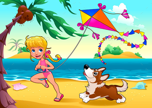 GraphicRiver Girl and Dog on the Beach 10695066 GraphicRiver Girl and Dog on the Beach 10695066