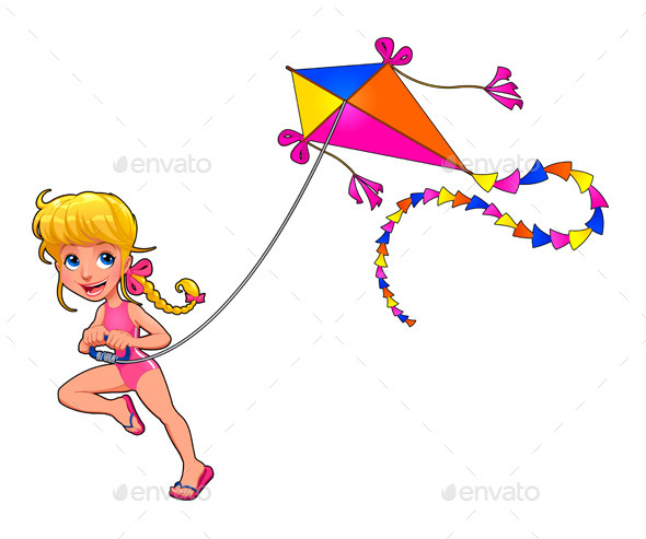 GraphicRiver Girl Playing with a Kite 10696074 GraphicRiver Girl Playing with a Kite 10696074