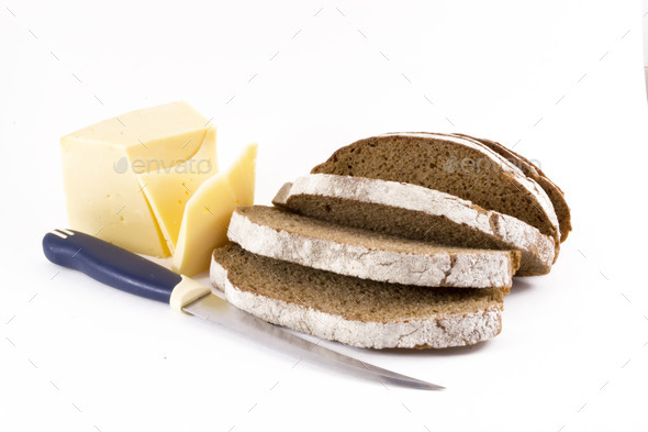 Sliced Brown Loaf of Bread Knife and Cheese Slices (Misc) Photo Download