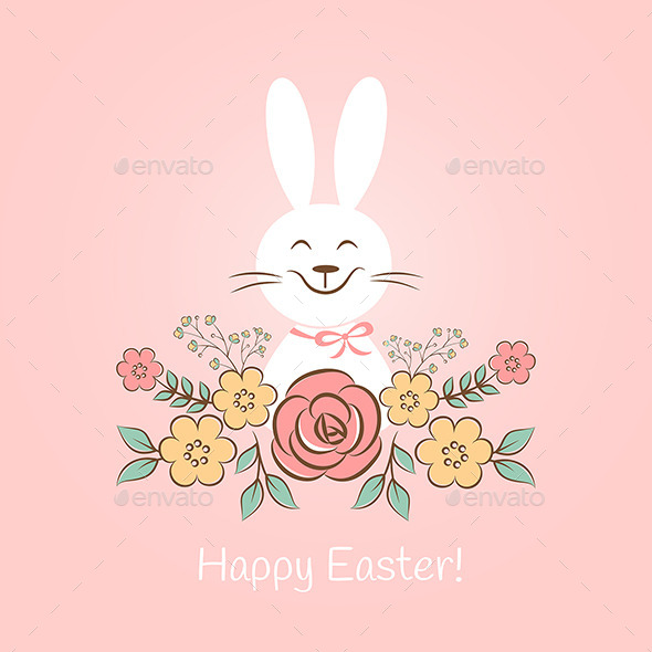 GraphicRiver Happy Easter Bunny With Flowers 10699382 GraphicRiver Happy Easter Bunny With Flowers 10699382