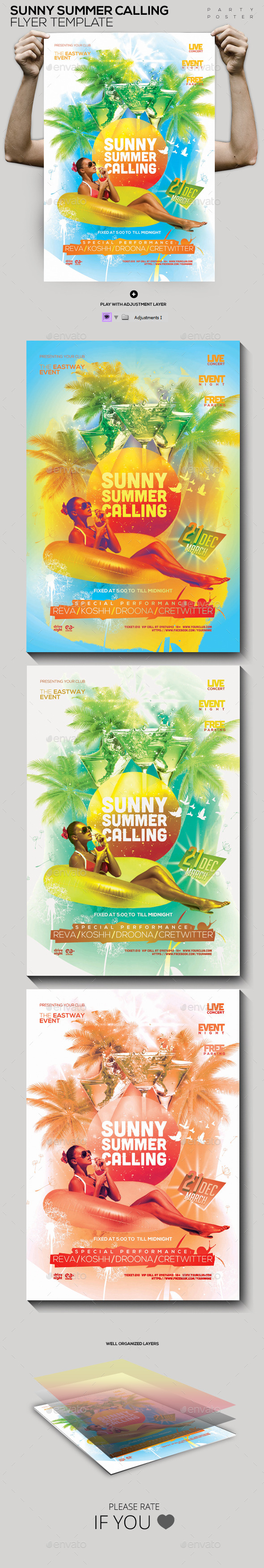 Sunny Summer Calling Template PSD Flyer/Poster (Clubs & Parties)