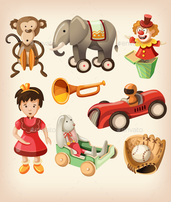 GraphicRiver Set of Colorful Vintage Toys for Kids 10716970 GraphicRiver Set of Colorful Vintage Toys for Kids 10716970
