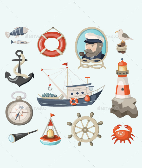 GraphicRiver Set of Fishing and Sea Items 10717105 GraphicRiver Set of Fishing and Sea Items 10717105