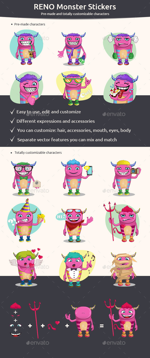 GraphicRiver Set of Monster Stickers 10706281 GraphicRiver Set of Monster Stickers 10706281