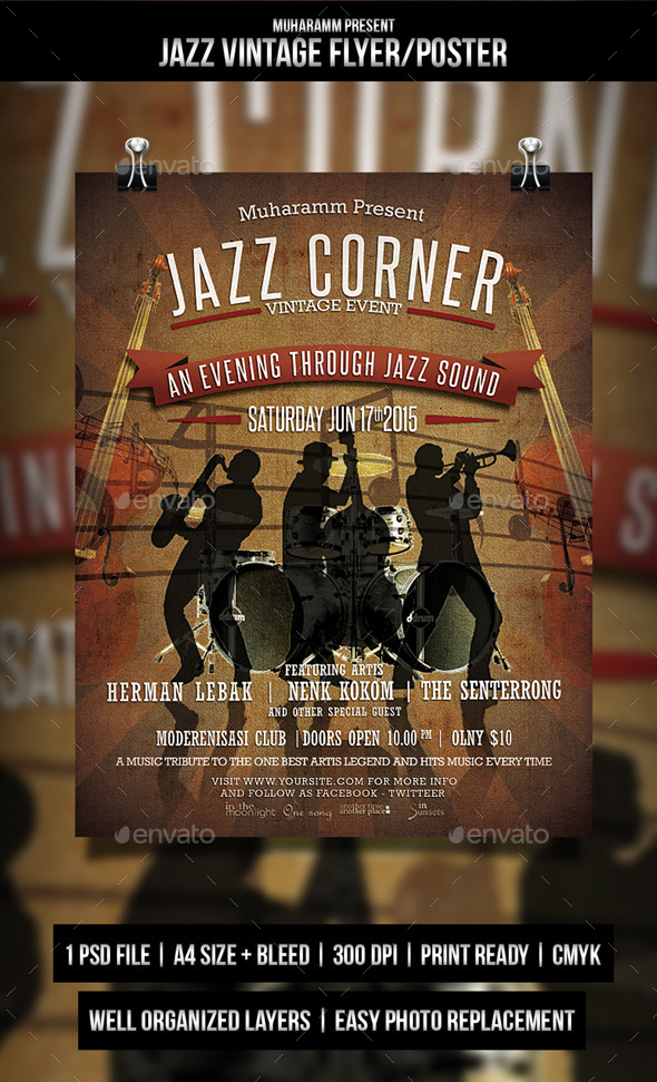 GraphicRiver Jazz Vintage Flyer Poster 10726030 GraphicRiver Jazz Vintage Flyer Poster 10726030