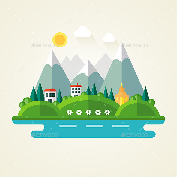 GraphicRiver Nature Landscape Flat Icon 10730124 GraphicRiver Nature Landscape Flat Icon 10730124