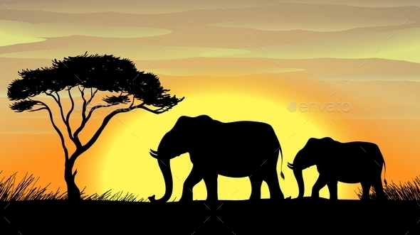 GraphicRiver Elephant Under a Tree 10730629 GraphicRiver Elephant Under a Tree 10730629