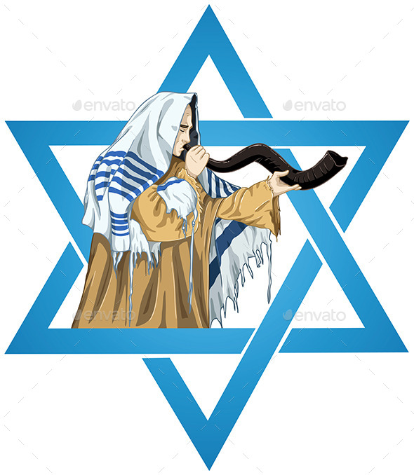 GraphicRiver Star of David Rabbi with Talit Blows The Shofar 10734857 GraphicRiver Star of David Rabbi with Talit Blows The Shofar 10734857