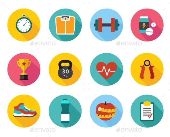 GraphicRiver Vector Icons in Flat Style Healthy Sport and Train 10735046 GraphicRiver Vector Icons in Flat Style Healthy Sport and Train 10735046