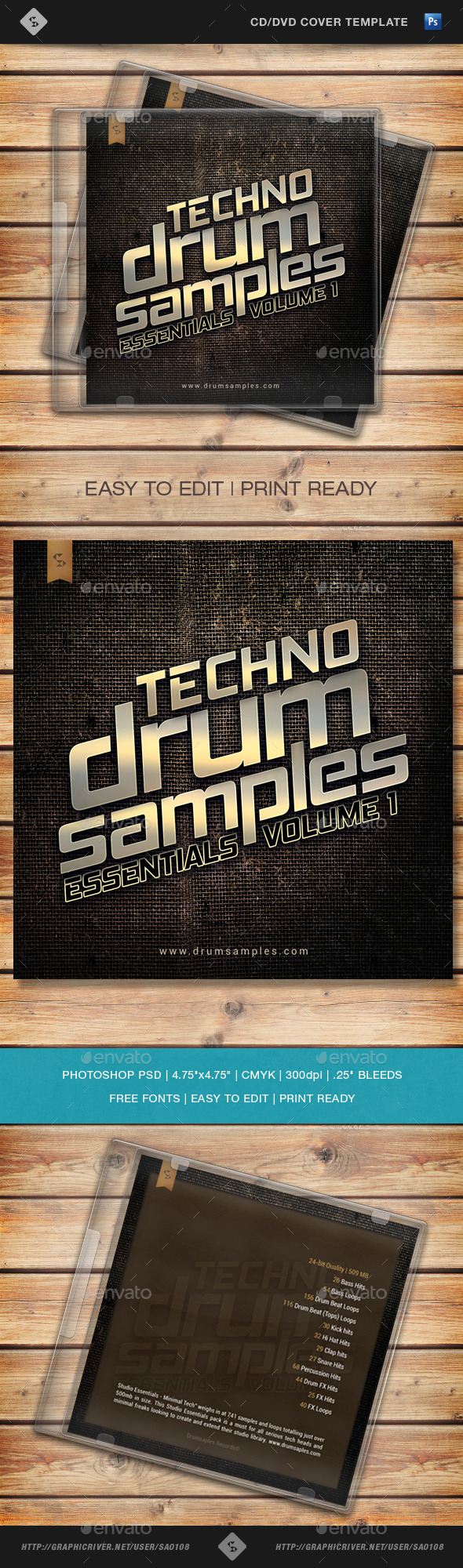 GraphicRiver Techno Drum Samples CD Cover Template 10735420 GraphicRiver Techno Drum Samples CD Cover Template 10735420