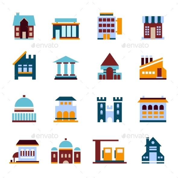 GraphicRiver Flat City Icons Vector Buildings 10735871 GraphicRiver Flat City Icons Vector Buildings 10735871