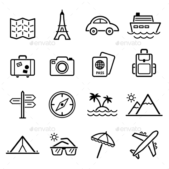 GraphicRiver Travel Symbols and Tourism Signs Vector 10736053 GraphicRiver Travel Symbols and Tourism Signs Vector 10736053