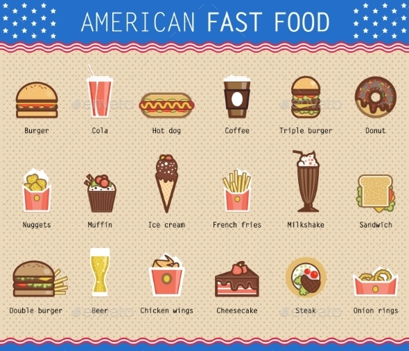 GraphicRiver Vector Illustration of Various Unhealthy American Food 10736197 GraphicRiver Vector Illustration of Various Unhealthy American Food 10736197