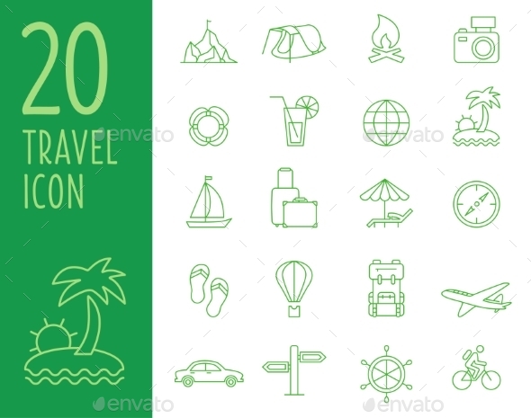 Vector Travel Icons in Flat Simple Style. (Miscellaneous)