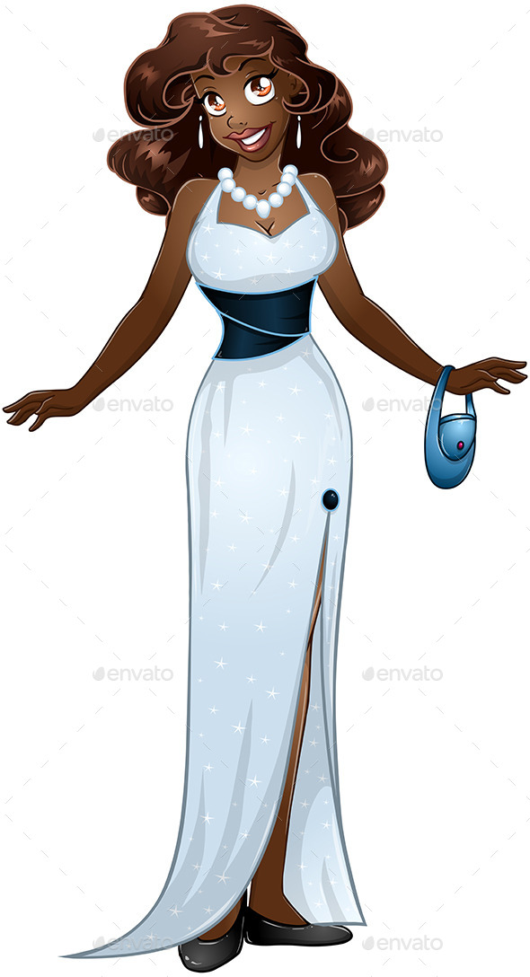 African Woman in White Evening Dress (People)