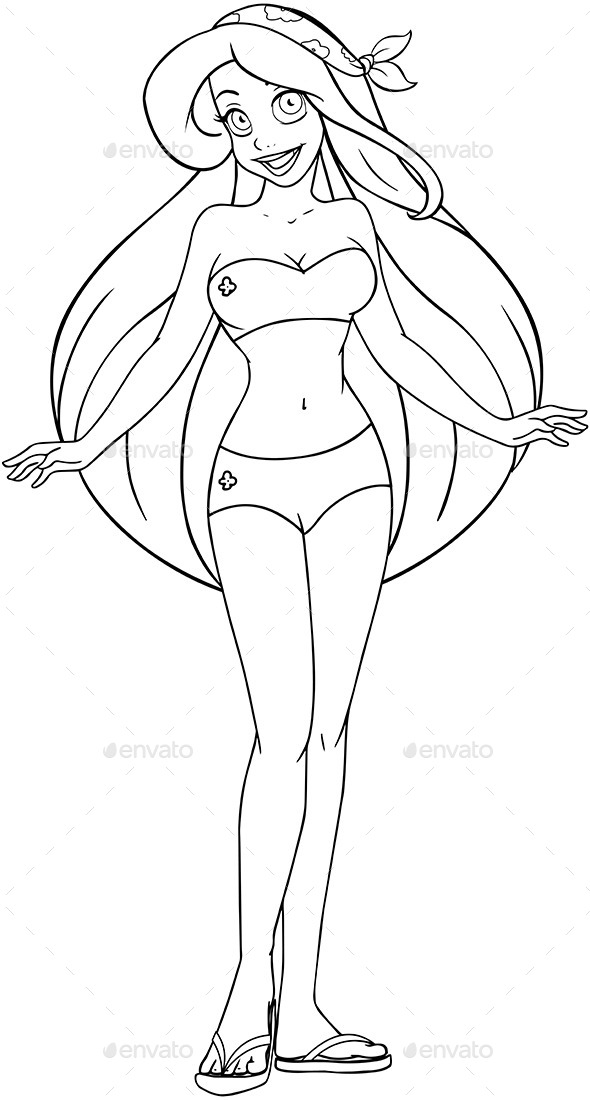 Caucasian Woman in Swimsuit Coloring Page (People)