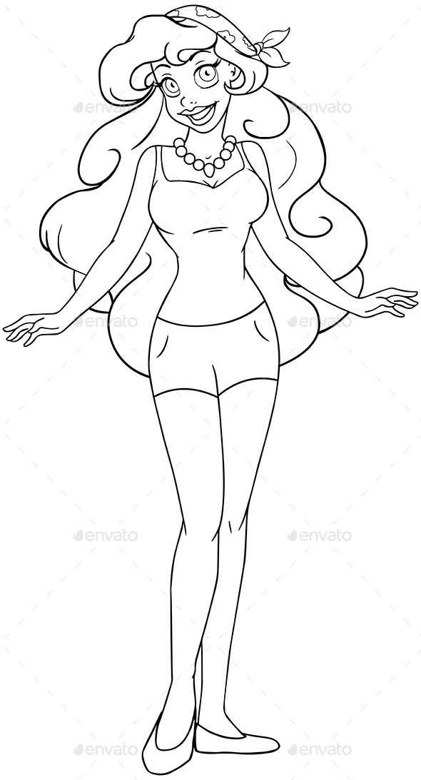 African Girl in Tanktop and Shorts Coloring Page (People)