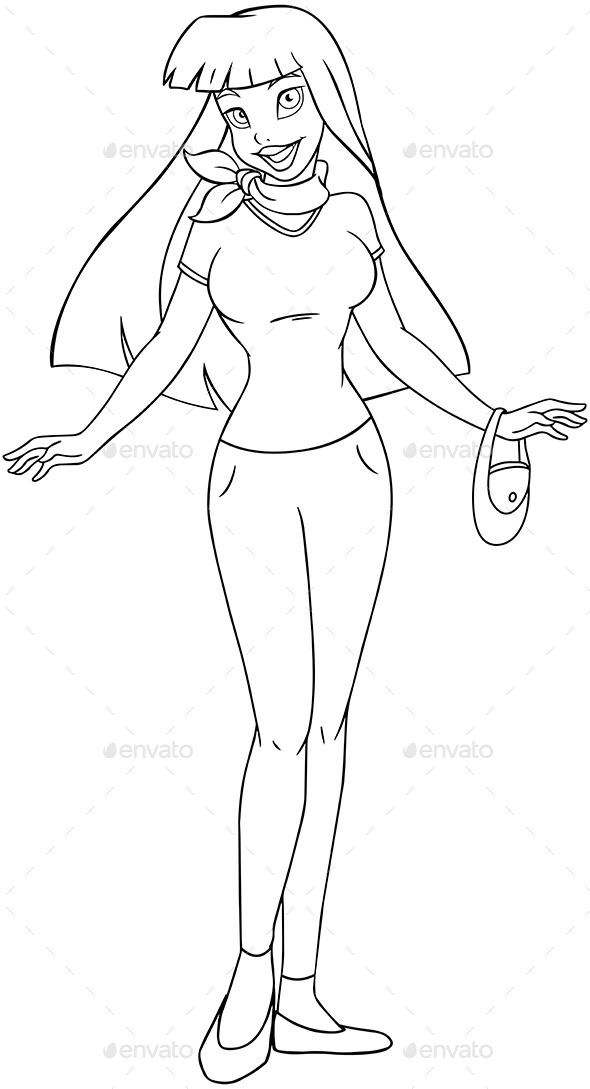 Asian Teenage Girl Coloring Page (People)