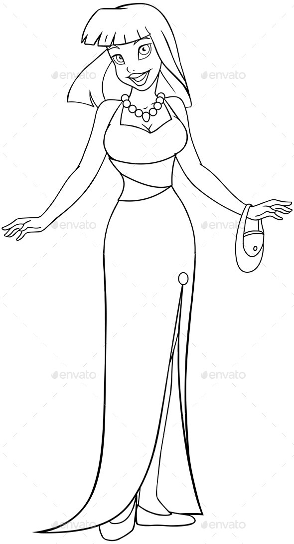 Asian Woman in Evening Dress Coloring Page (People)
