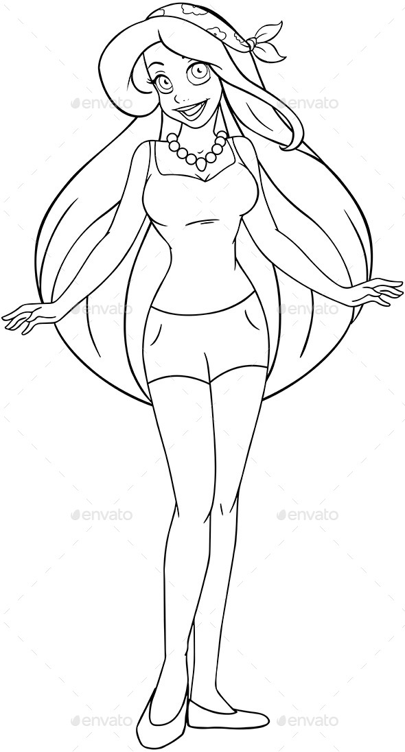 Teenage Girl In Tanktop and Shorts Coloring Page (People)