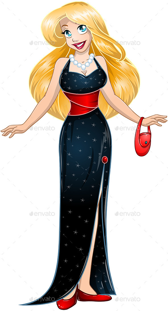 Blond Woman in Black Evening Dress (People)