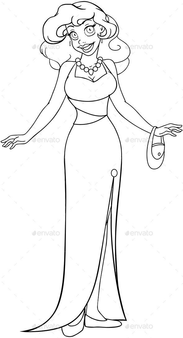 African Woman in Evening Dress Coloring Page (People)