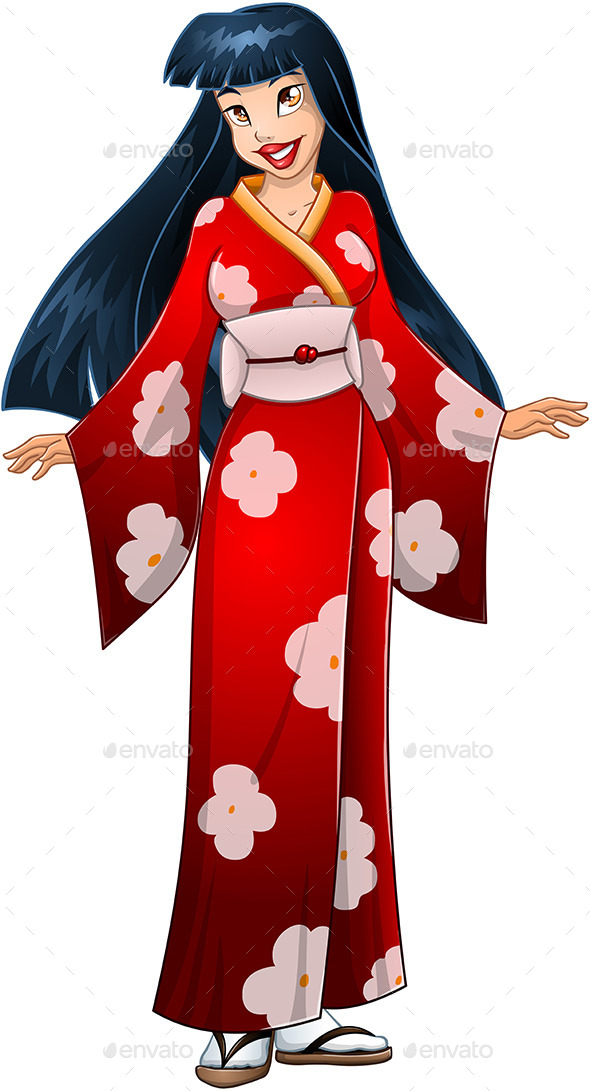 Asian Woman in Red Kimono (People)