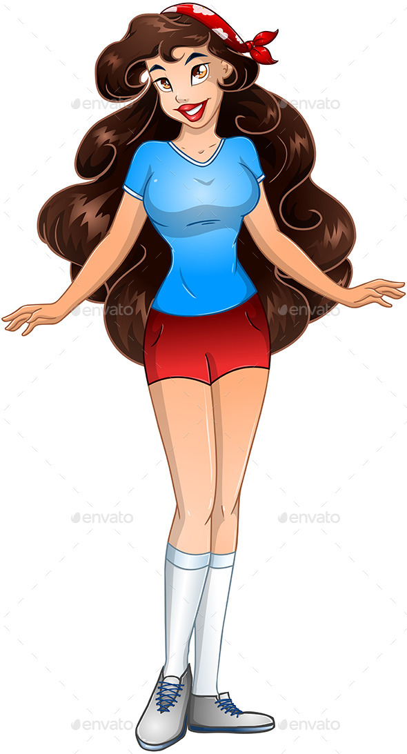 Brunette Teenage Girl in T-Shirt and Short Pants (People)