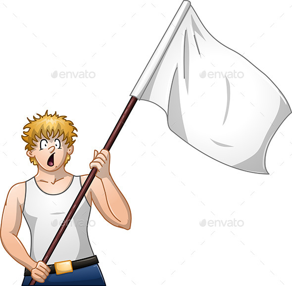 Guy Holds White Flag and Shouts