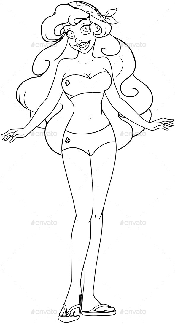 African Woman in Swimsuit Coloring Page (People)