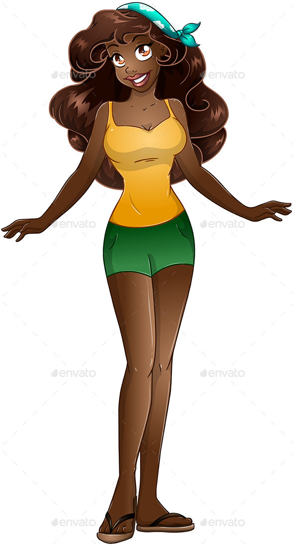 African Teenage Girl in Tanktop and Short Pants (People)