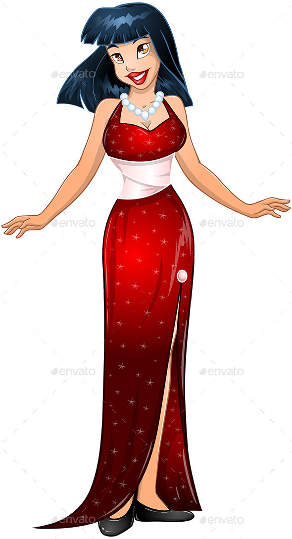 Asian Woman in Red Evening Dress (People)