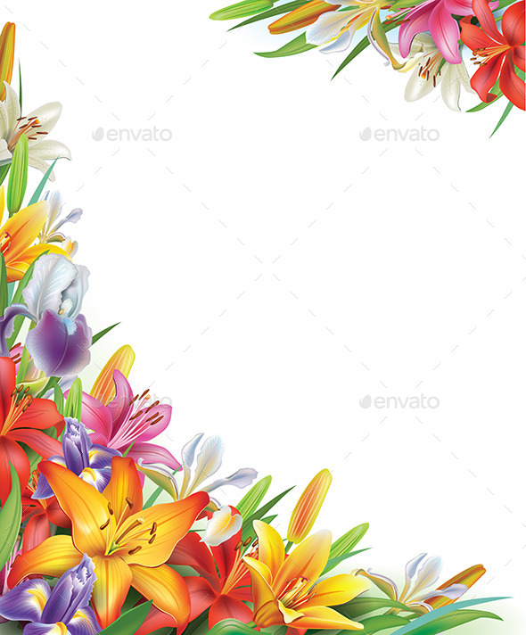 GraphicRiver Frame with Iris and Lilies Flowers 10740767 GraphicRiver Frame with Iris and Lilies Flowers 10740767