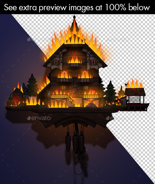 GraphicRiver Cuckoo Clock Burning Illustration 10741307 GraphicRiver Cuckoo Clock Burning Illustration 10741307