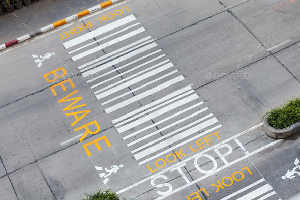 zebra crossing, on urban asphalt road for passenger or people an
