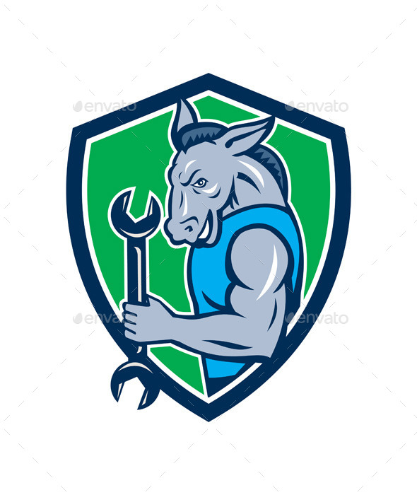 GraphicRiver Donkey Mechanic Spanner Mascot Shield 10749937 GraphicRiver Donkey Mechanic Spanner Mascot Shield 10749937