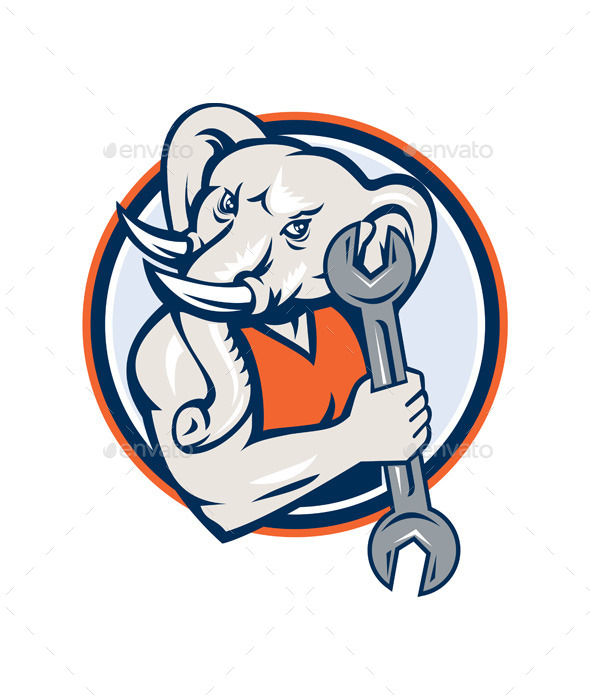 GraphicRiver Elephant Mechanic Spanner Mascot Circle 10750157 GraphicRiver Elephant Mechanic Spanner Mascot Circle 10750157