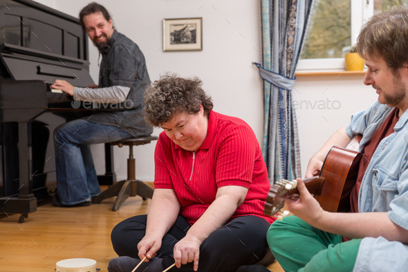 Music therapy with a mentally disabled woman