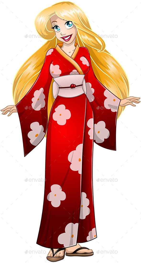 GraphicRiver Blond Woman in Red Kimono 10753055 GraphicRiver Blond Woman in Red Kimono 10753055