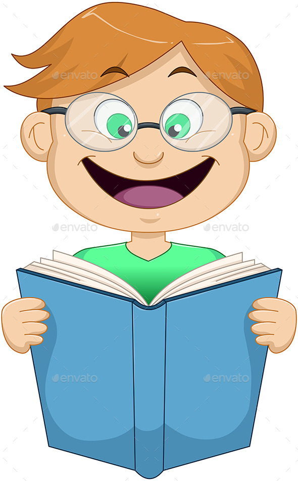 Boy with Glasses Reading from Book (People)