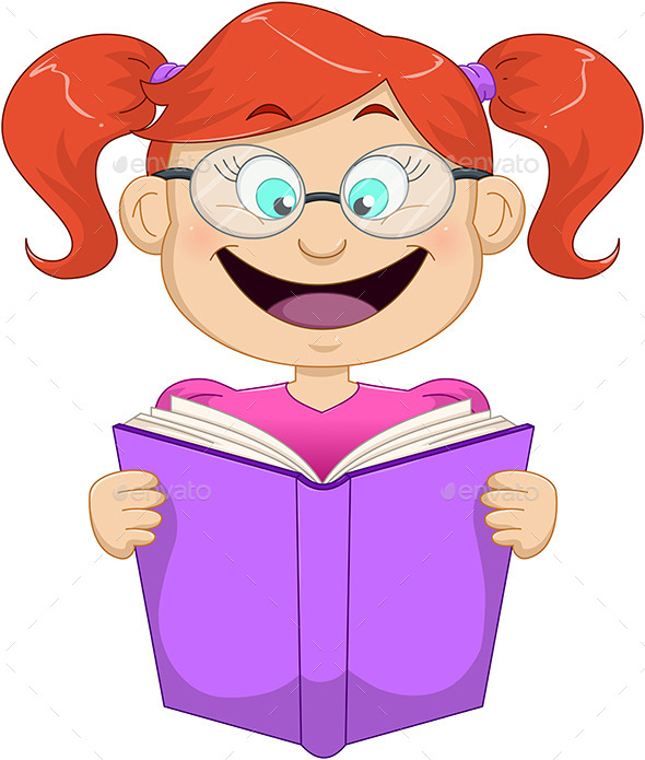 Girl with Glasses Reading from a Book (People)