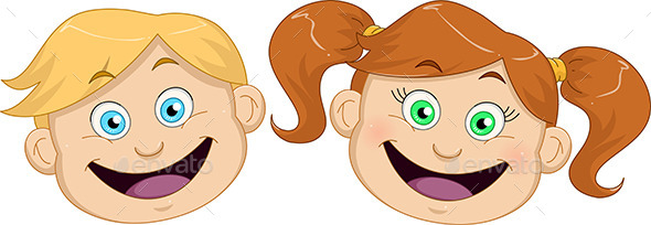 Boy and Girl Heads Smiling (People)