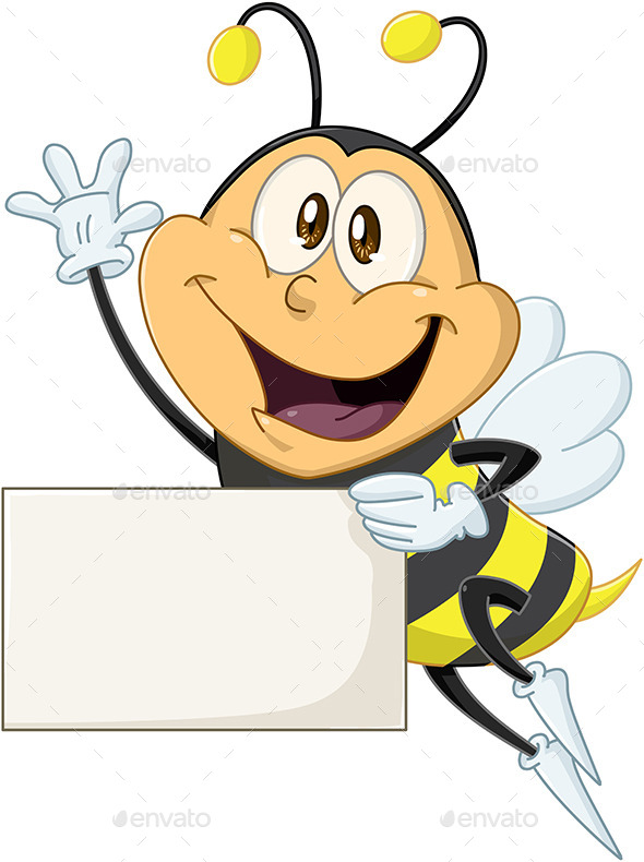 Bee Holds Sign and Waves Hello (Animals)