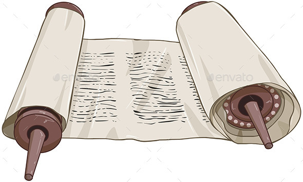 Traditional Jewish Torah Scroll with Text (Religion)