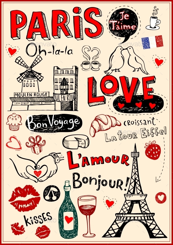 GraphicRiver Paris Love Doodles 10755164 GraphicRiver Paris Love Doodles 10755164