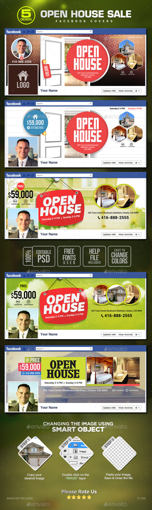 Real Estate Open House Facebook Covers - 5 Designs (Facebook Timeline Covers)