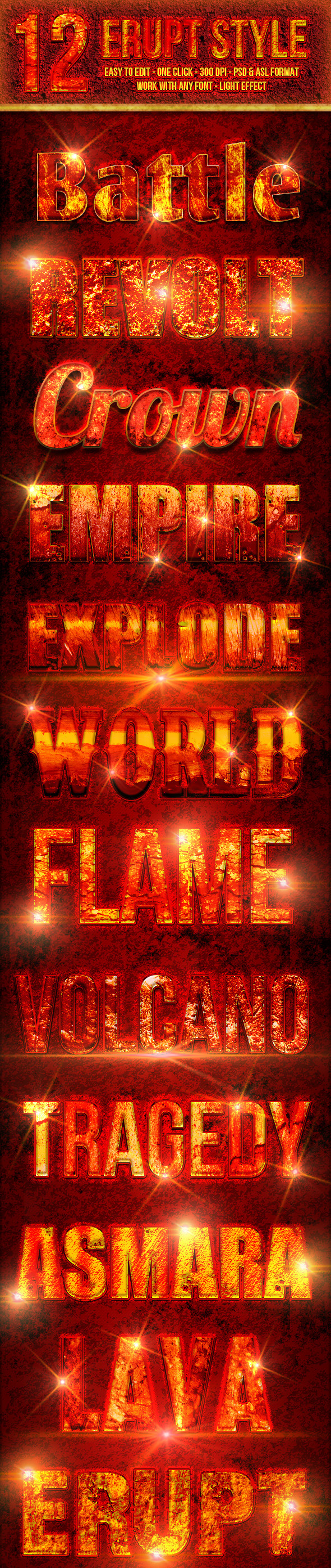 GraphicRiver 12 Erupt Photoshop Text Effect Styles 10760692 GraphicRiver 12 Erupt Photoshop Text Effect Styles 10760692