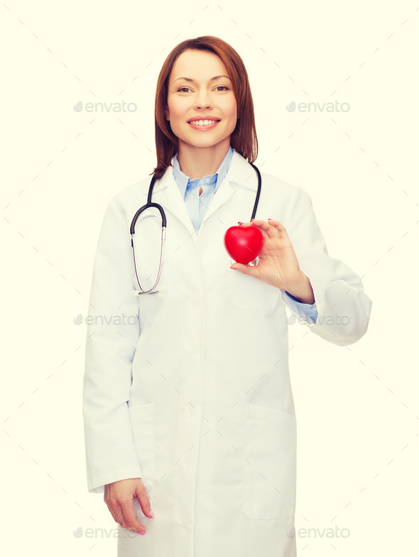 smiling female doctor with heart and stethoscope (Misc) Photo Download